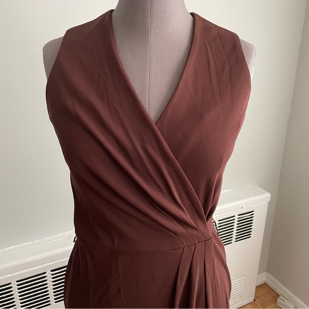 Vintage brown sleeveless wrap midi dress